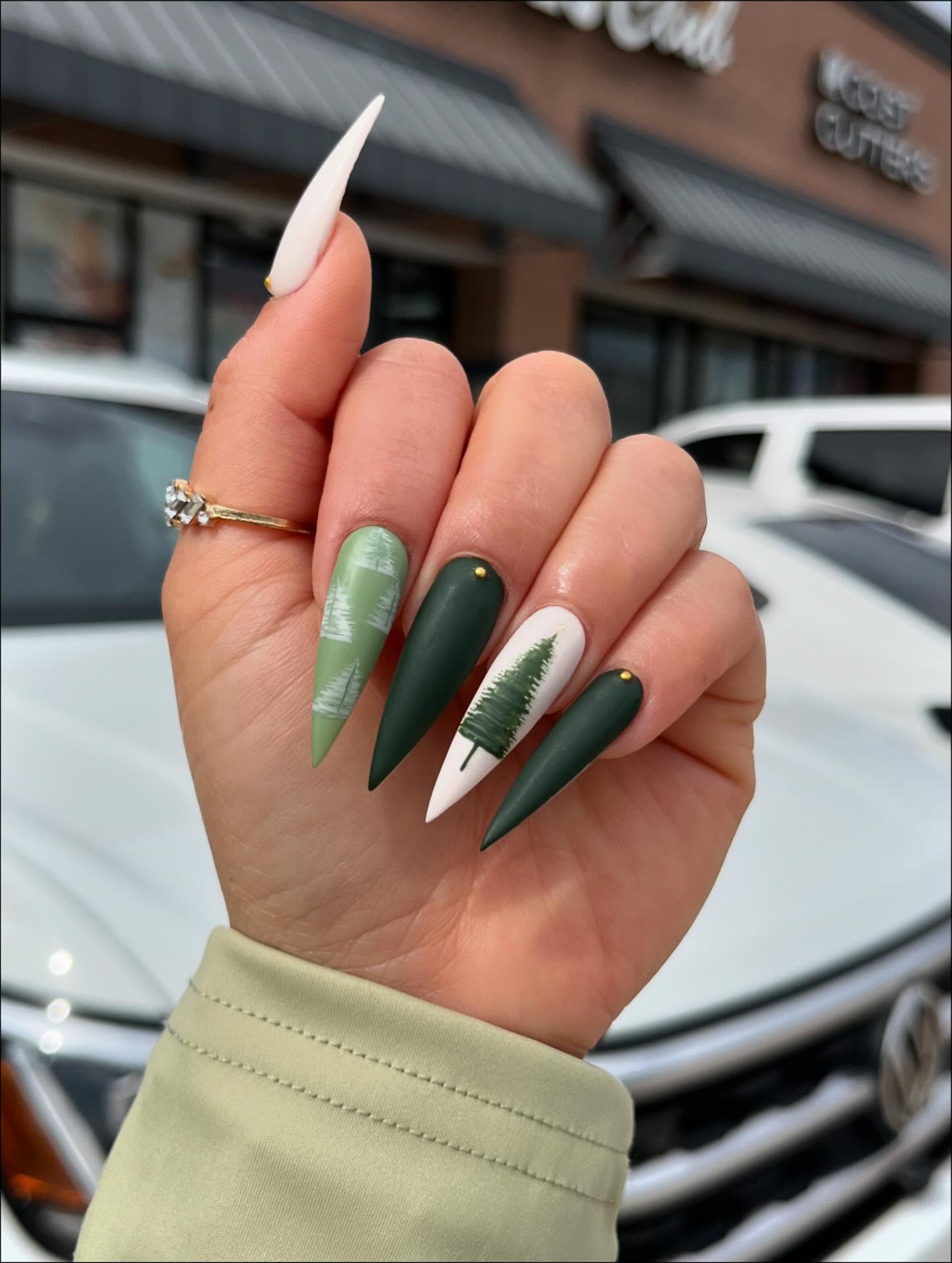 Matte Holiday Green Long Nails