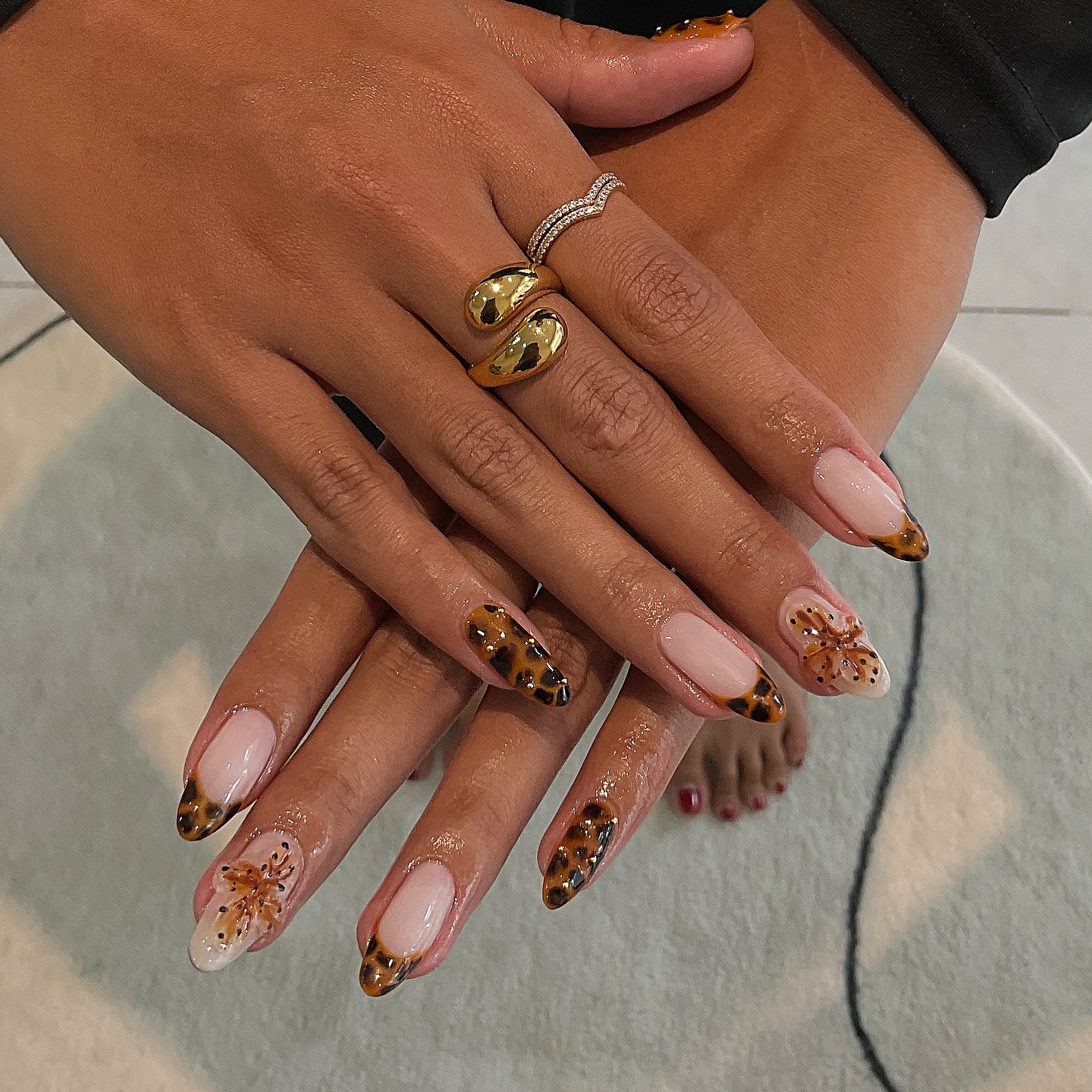 Neutral Fall Oval French Nails with 3D Design
