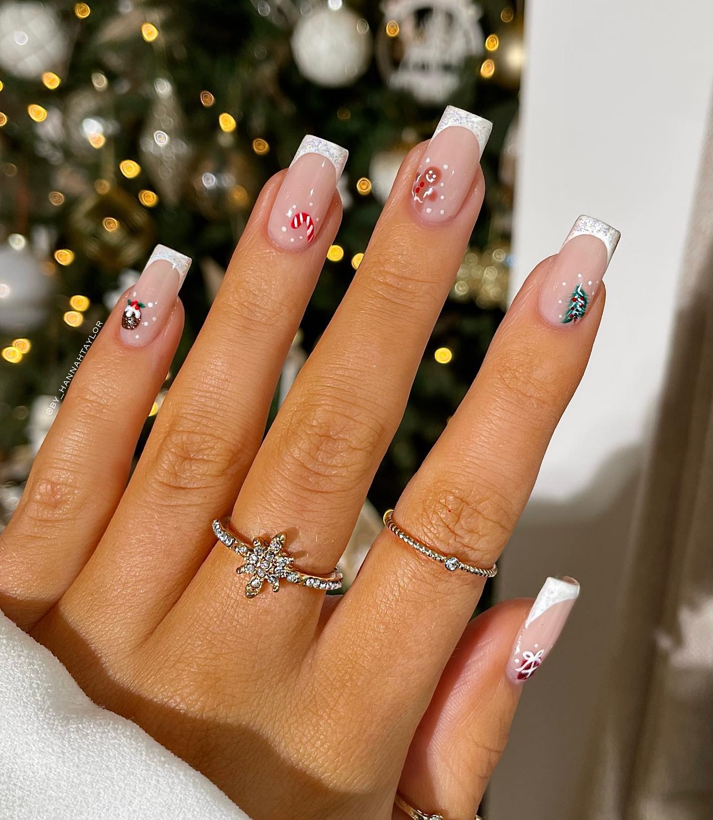 Peekaboo Christmas Nails with Snowy Tips