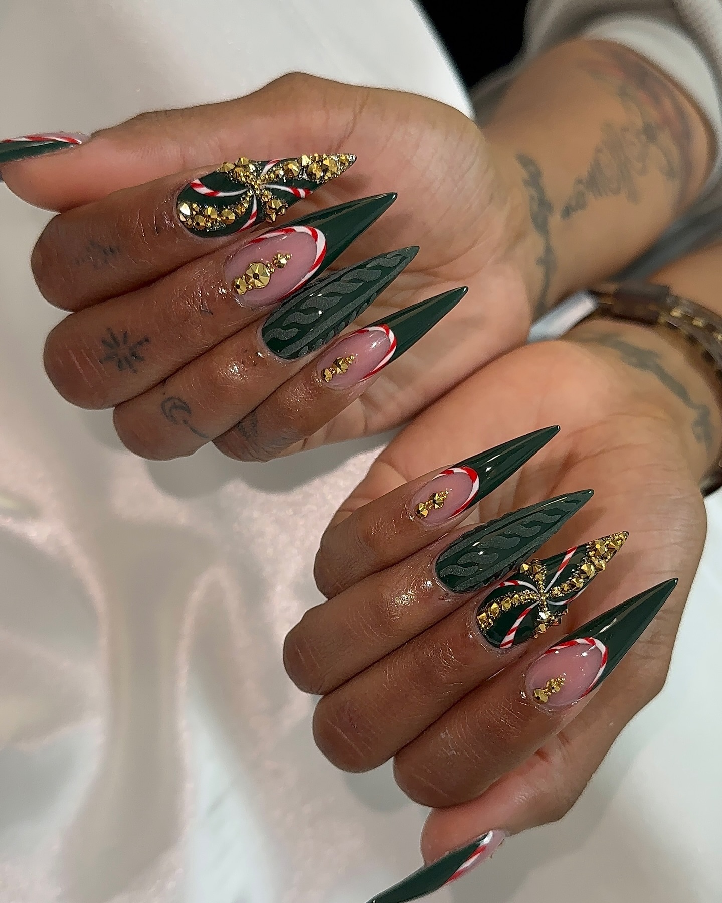 Peppermint Swirl with Double French Tips