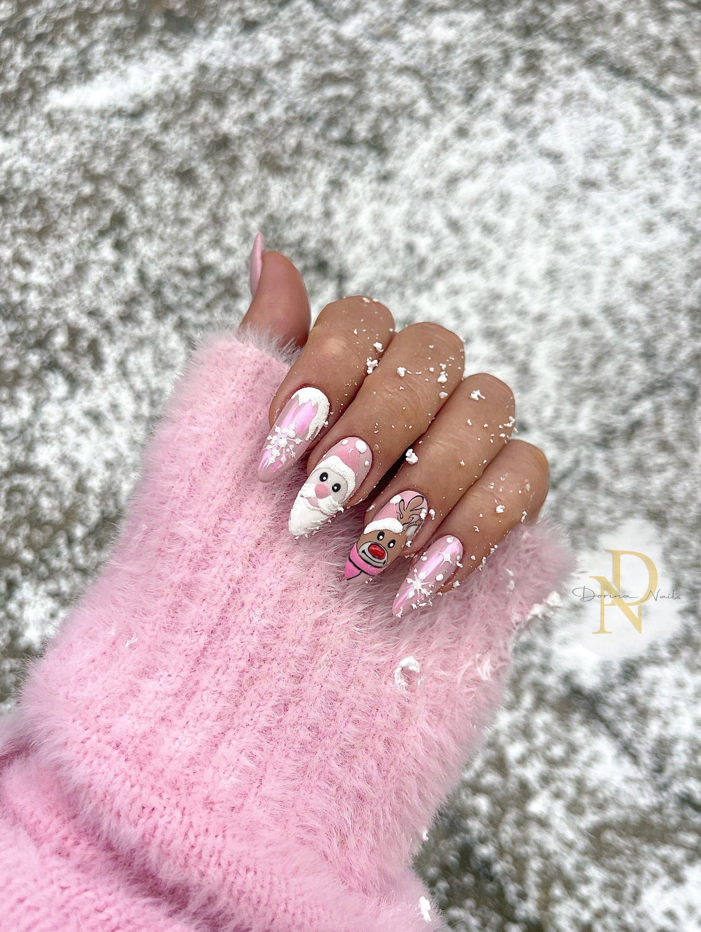 Pink Snowman Nail Art