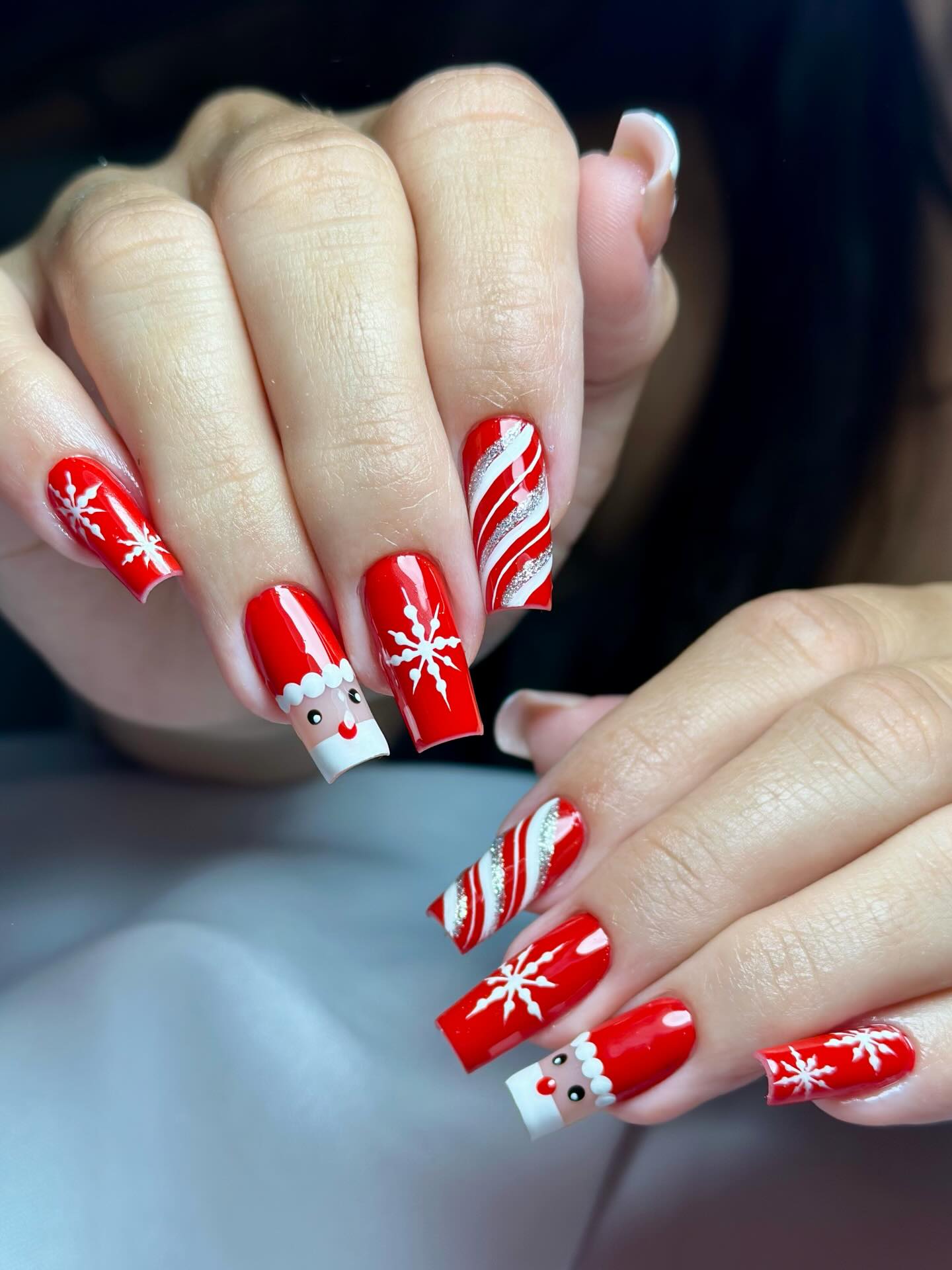 Santa Plus Snowflake Candy Cane Nails