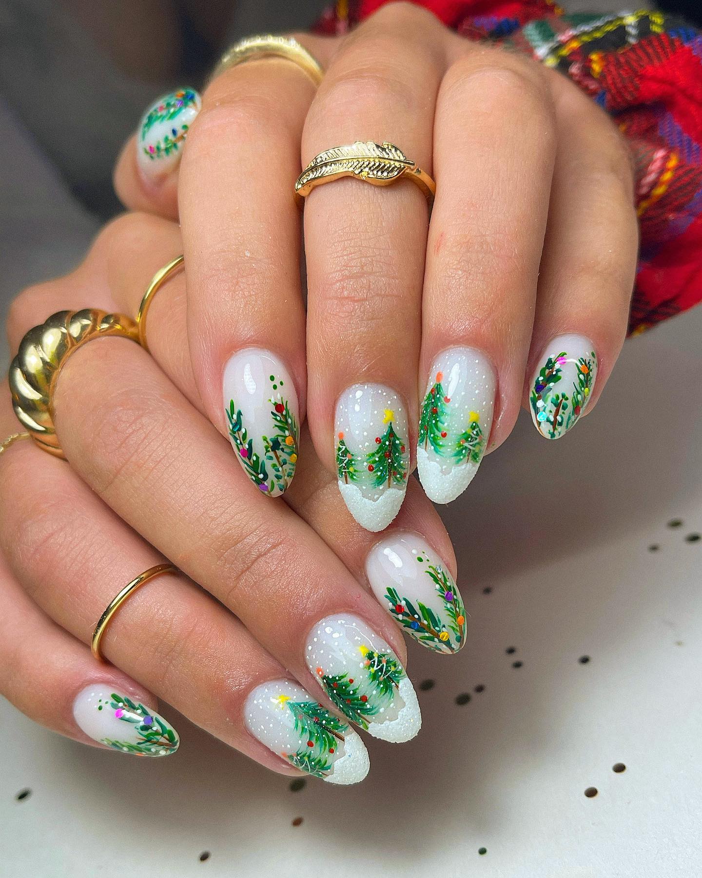 Snowy Scene Acrylic Christmas Tree Nails