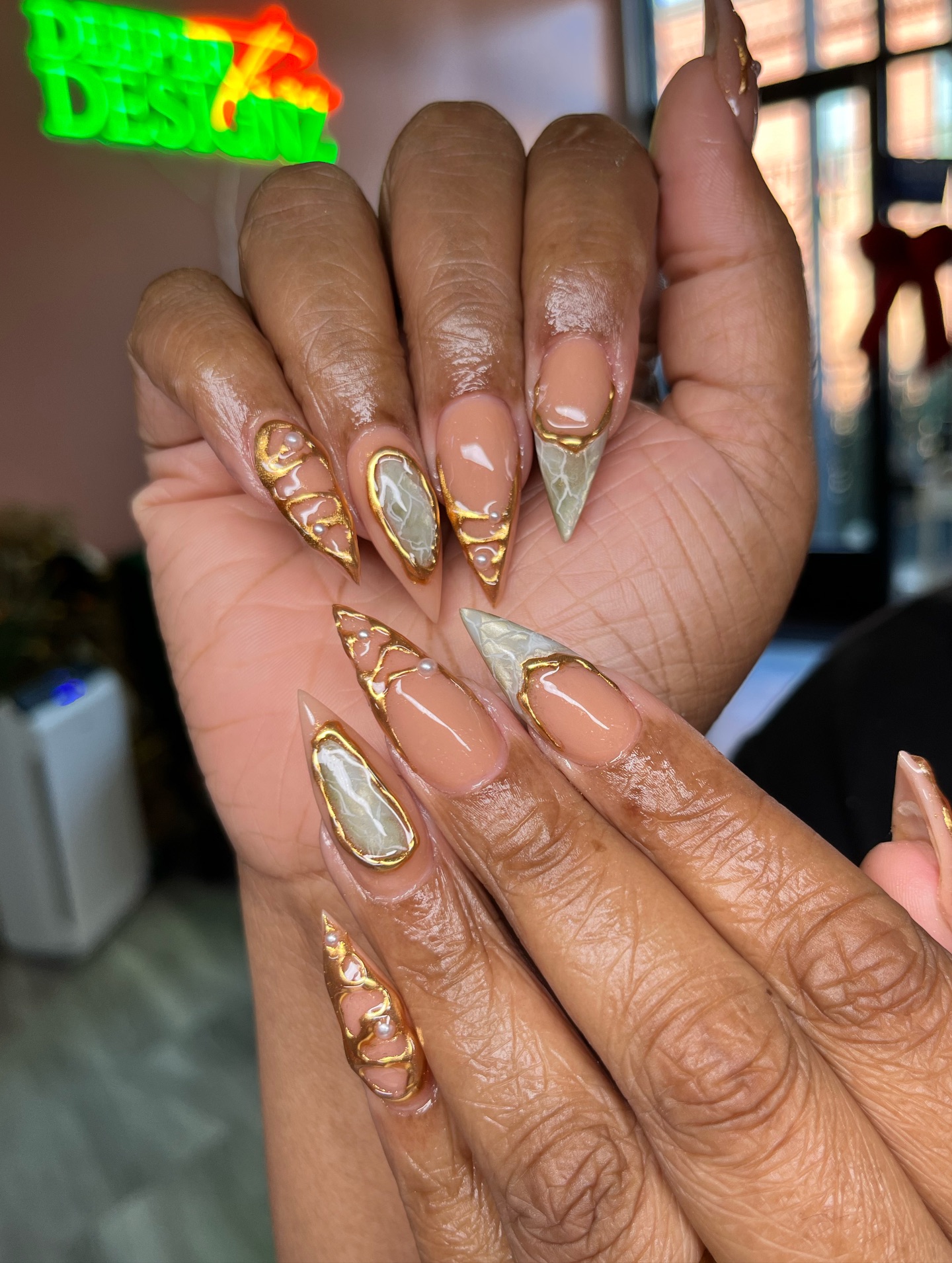 Soft Chrome Green Nails