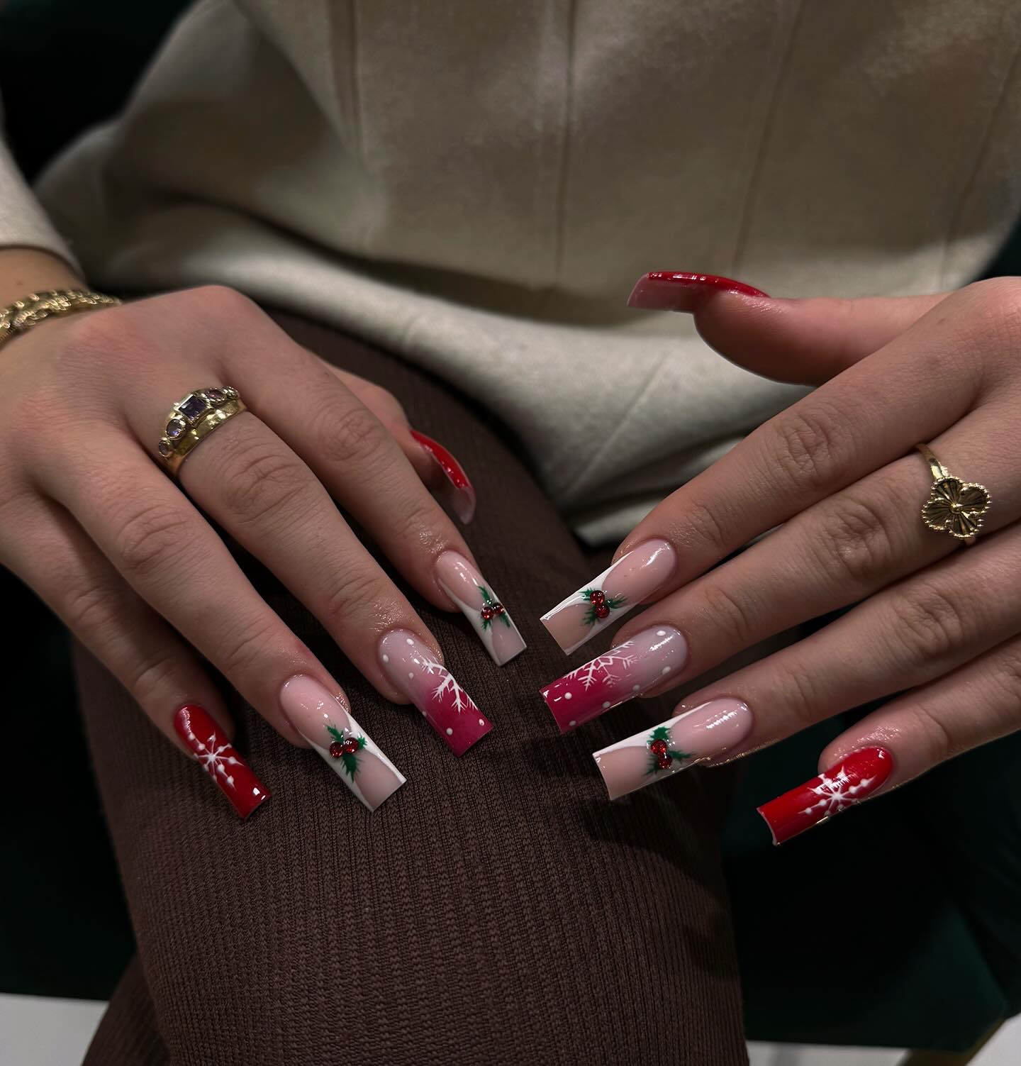 Square French Christmas Nail Art