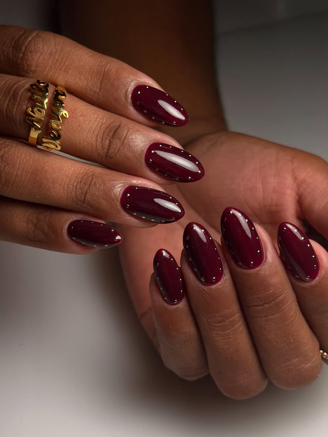 Studded Velvet Burgundy Nails