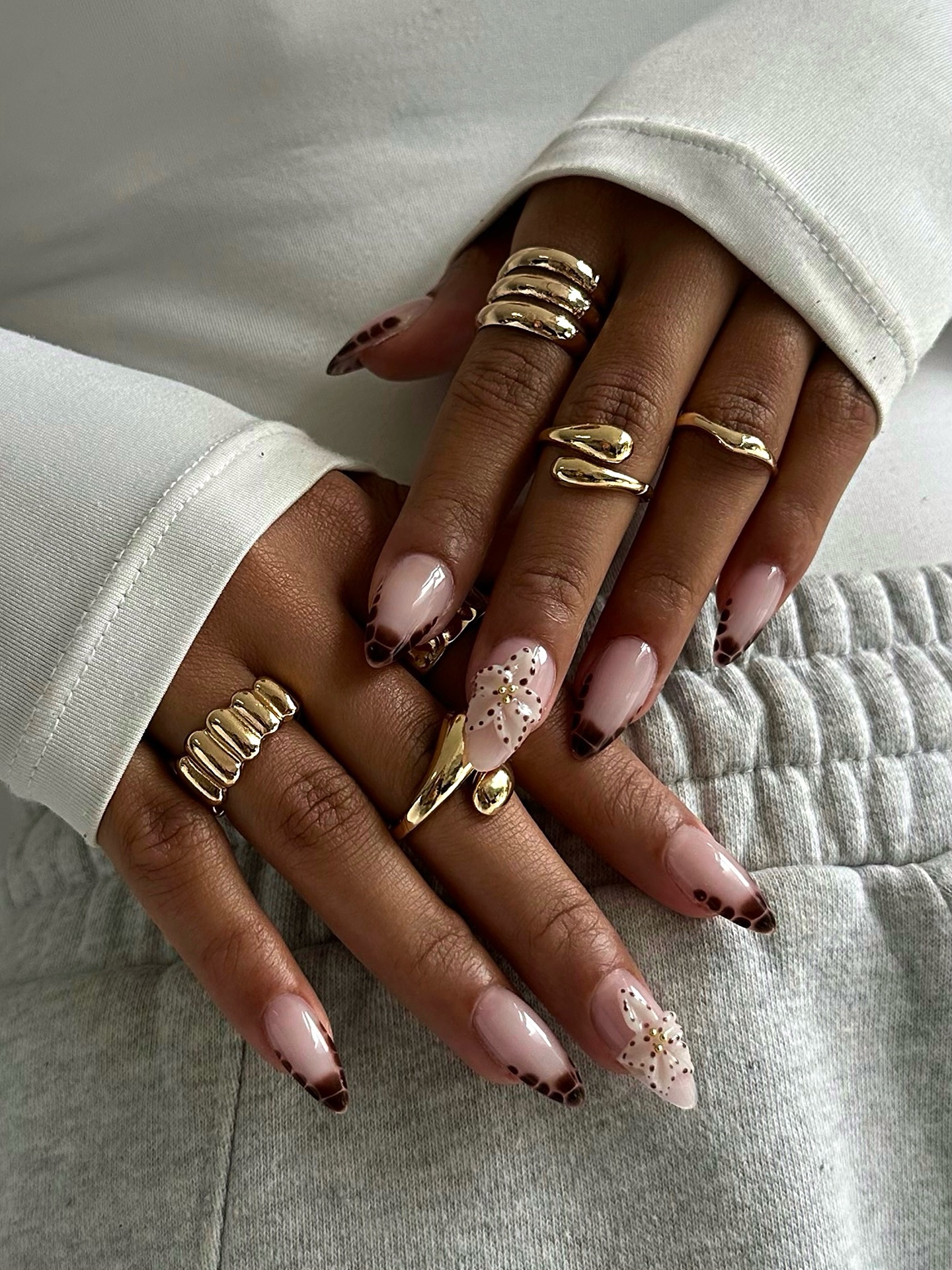 Tortoise Shell French Tips with 3D Flower