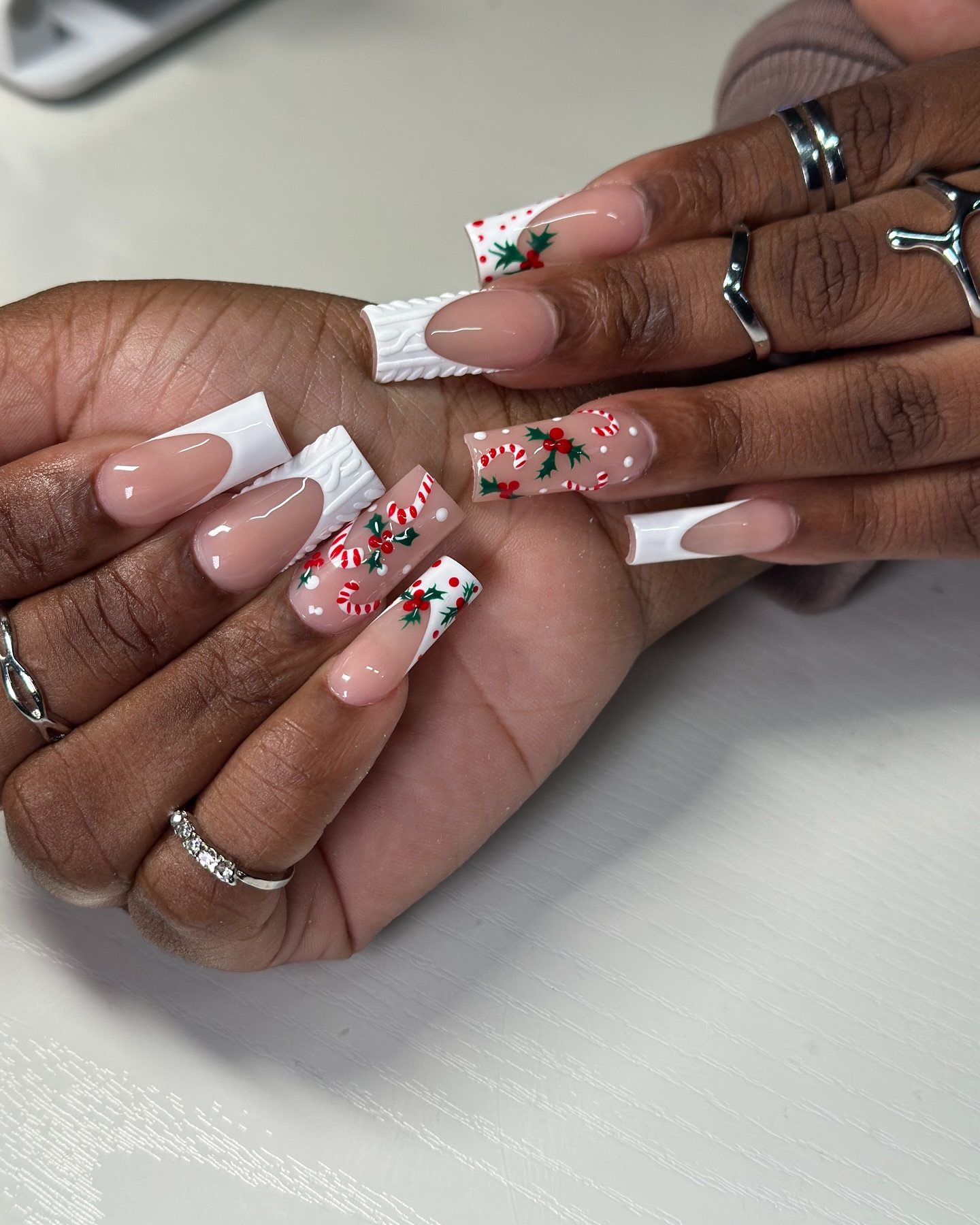 White French Tips with Candy Cane Design