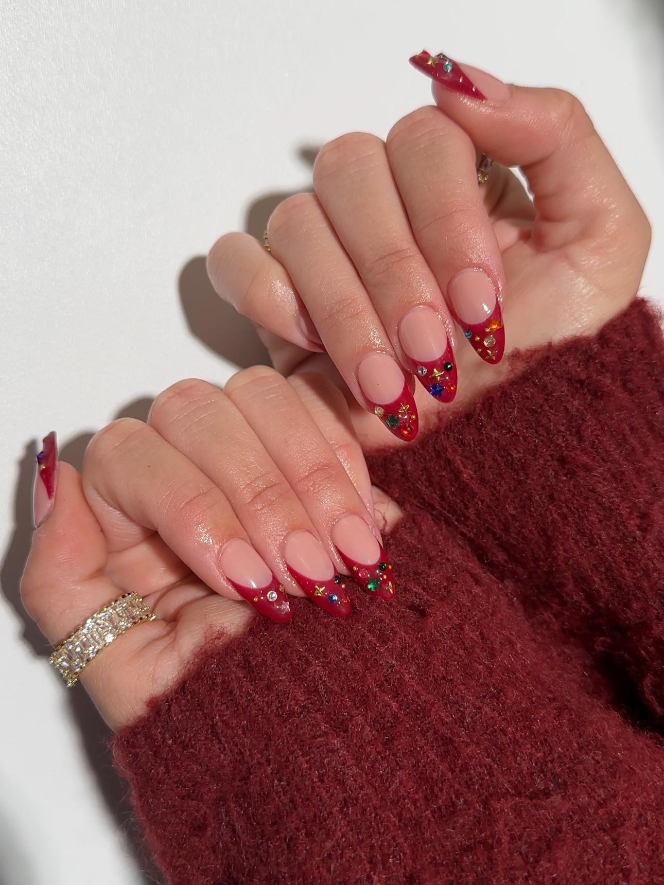 Winter French Tips with Sparkle