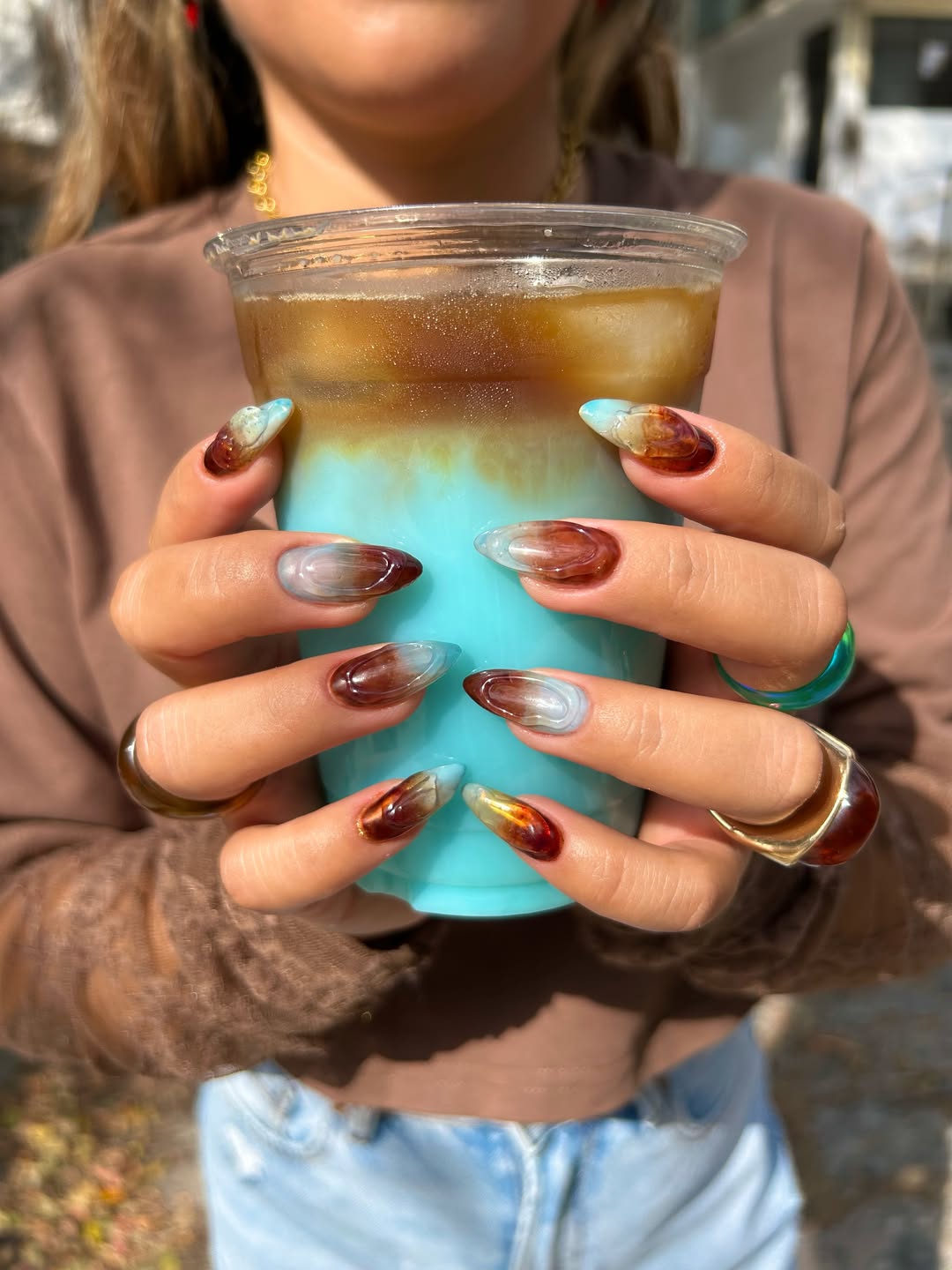 Blue Iced Coffee Nails