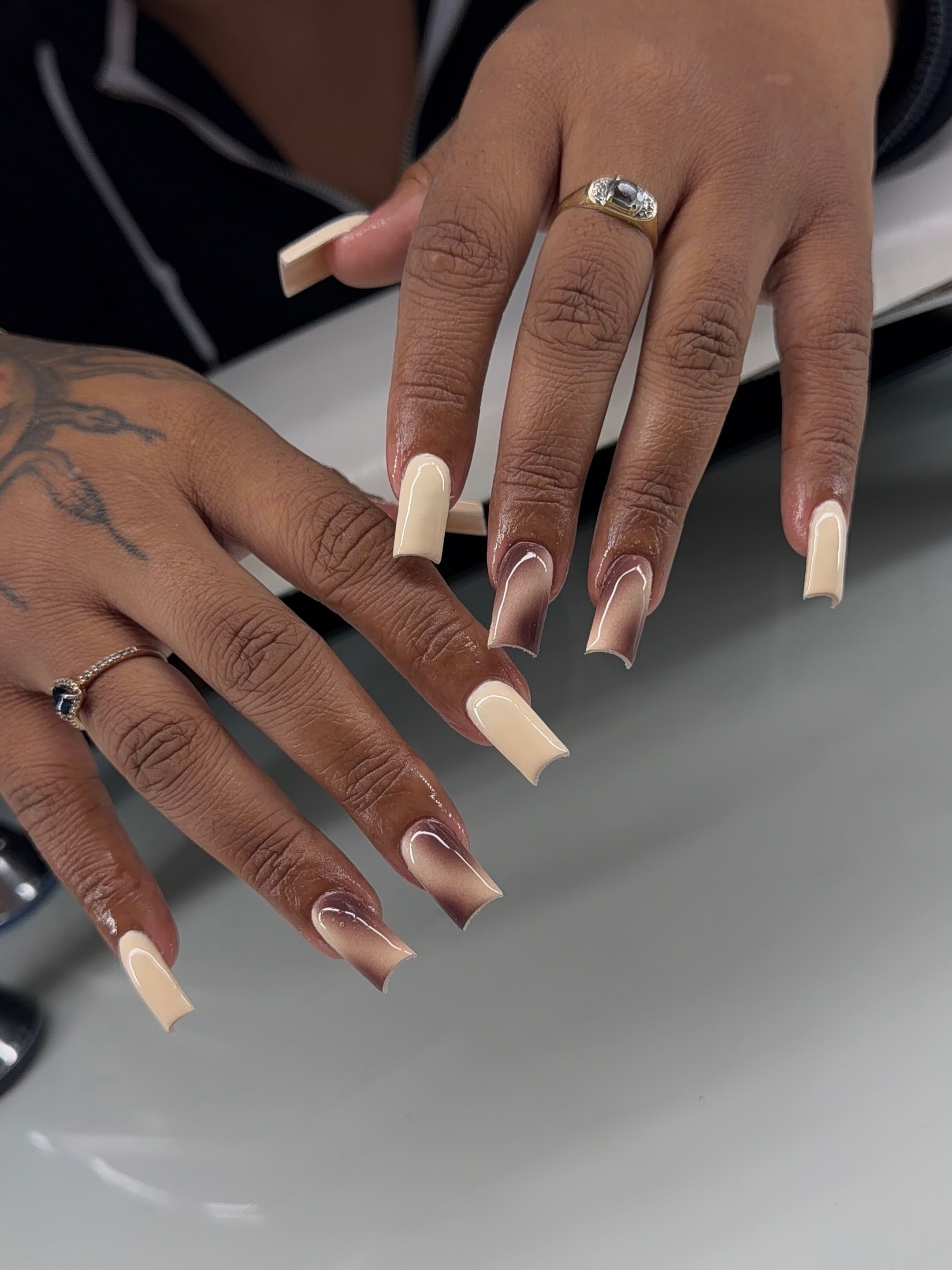 Brown and Cream Latte Nails