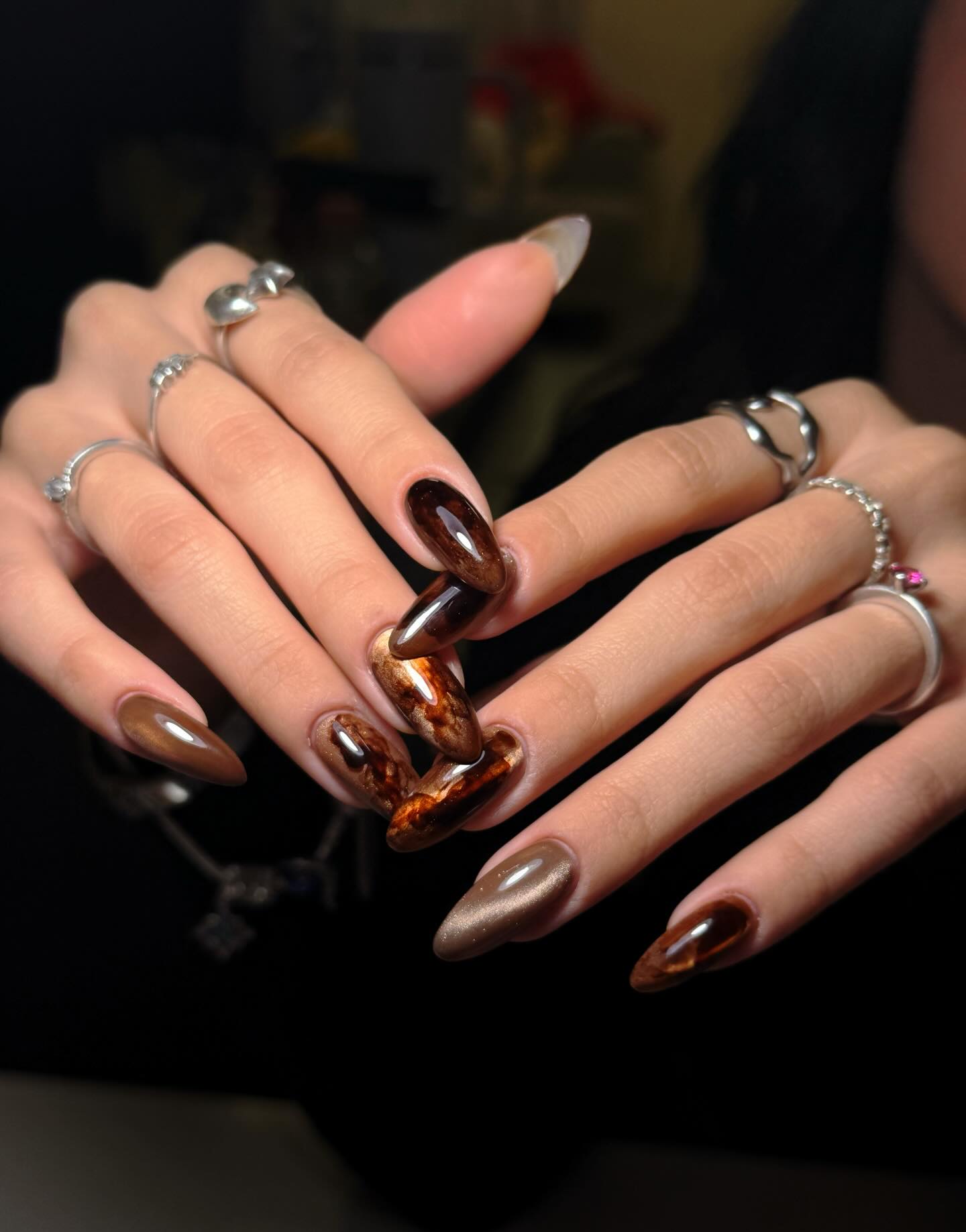 Dark Coffee with Gold and Cream Swirl