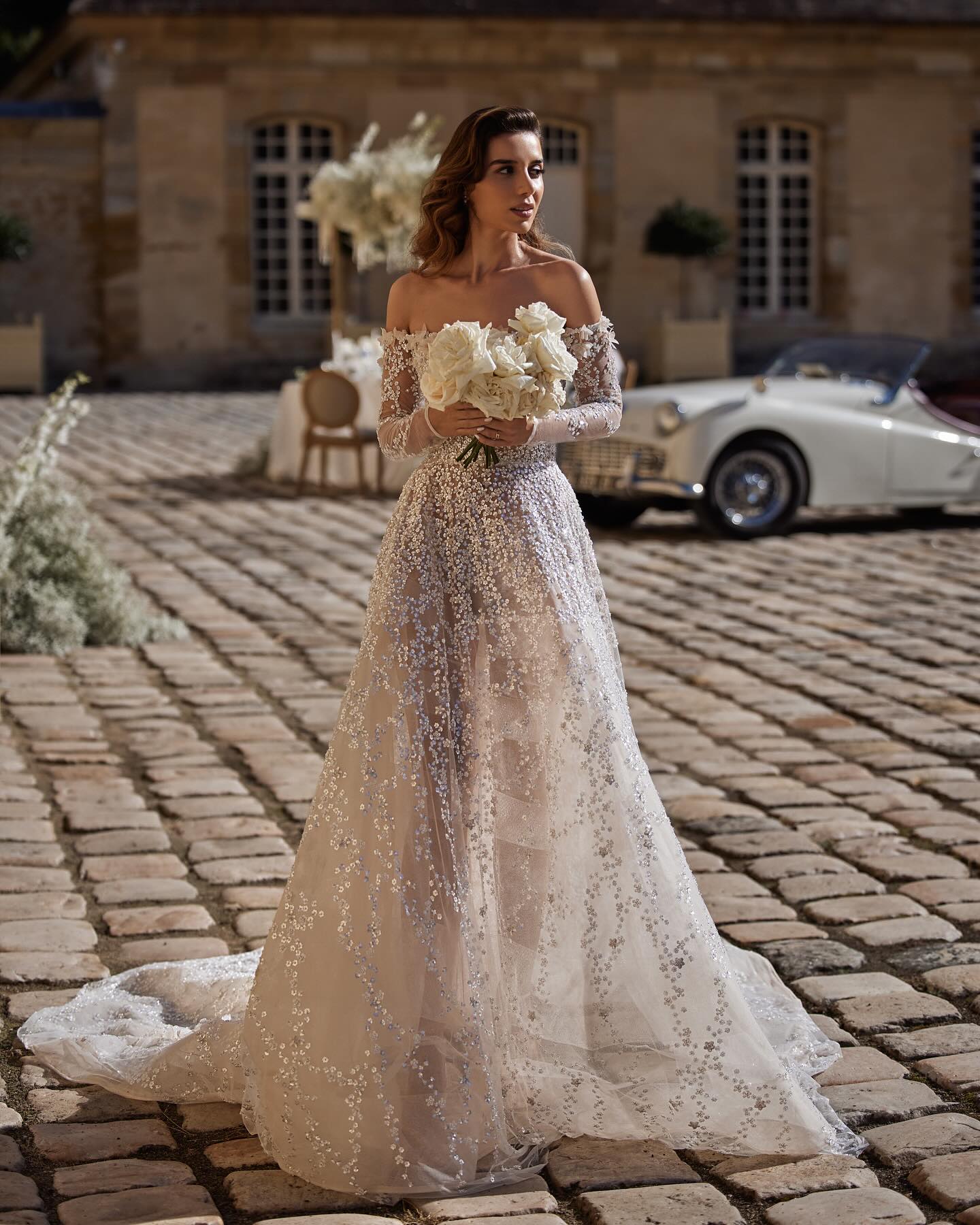 Dreamy Sequins with Off-the-Shoulder Line and Long Sleeves