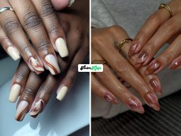 Iced Latte Nails With Soft Cream and Brown Swirls