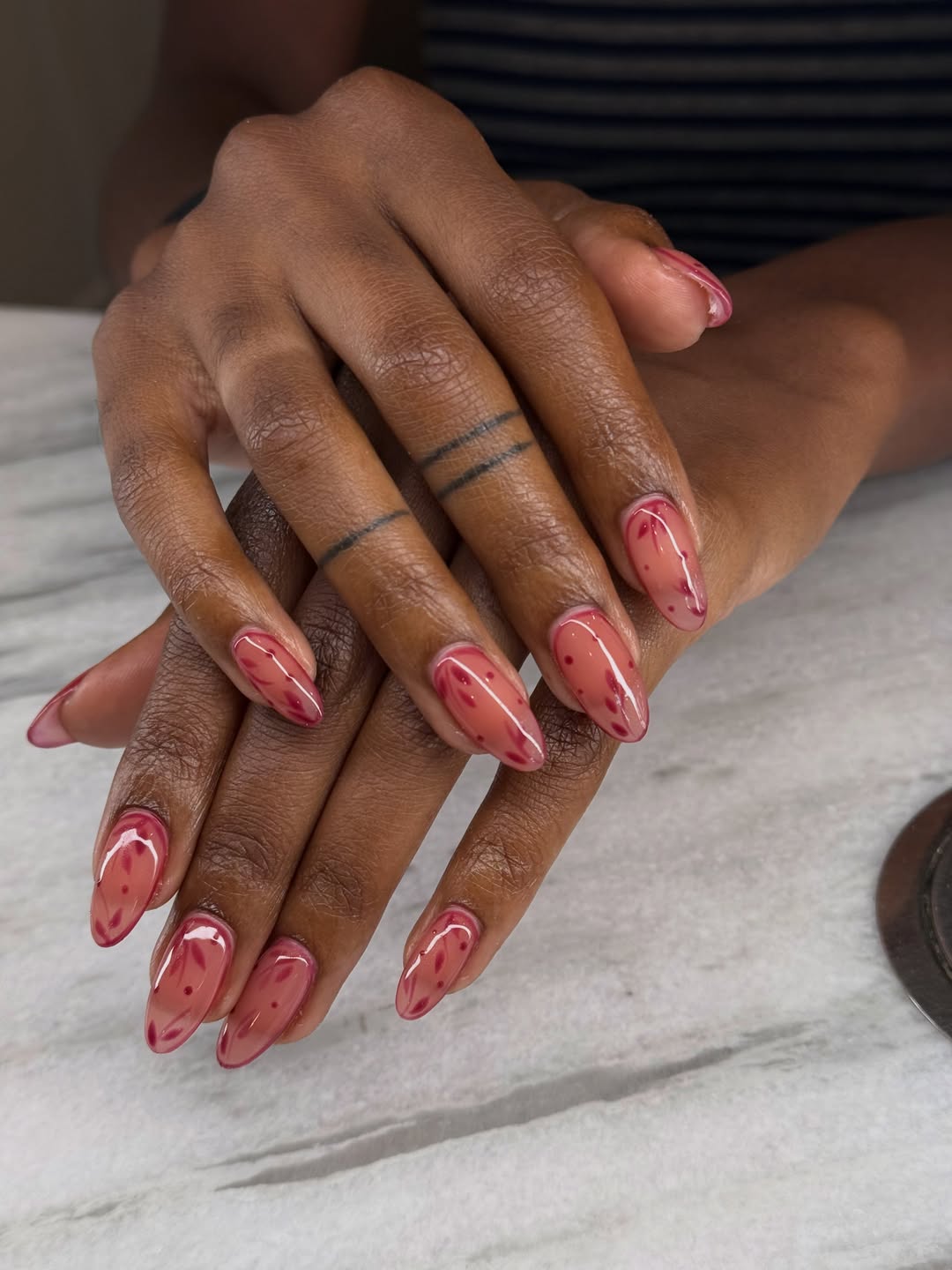 Jelly Raspberry Nails with Lace Design