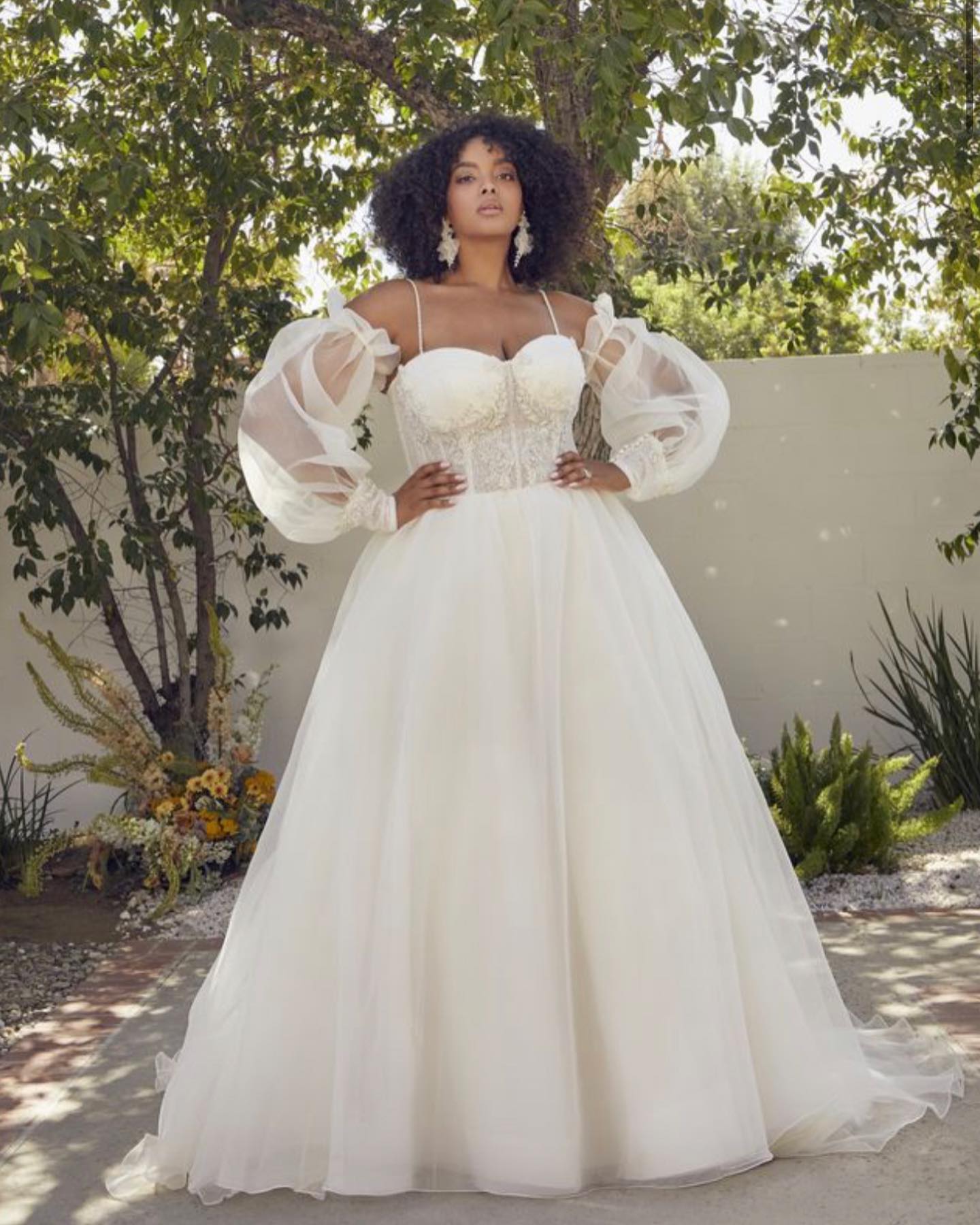 Off Shoulder Chiffon Long Sleeve Corset Wedding Dress