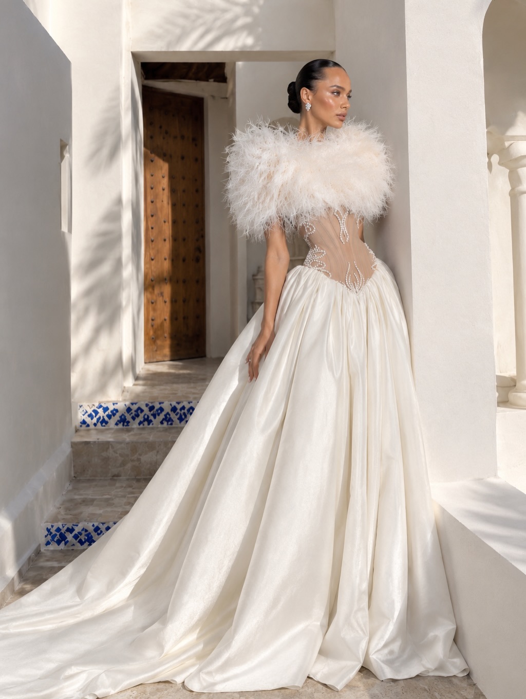 Organza Dress with Fringe Shoulder Top