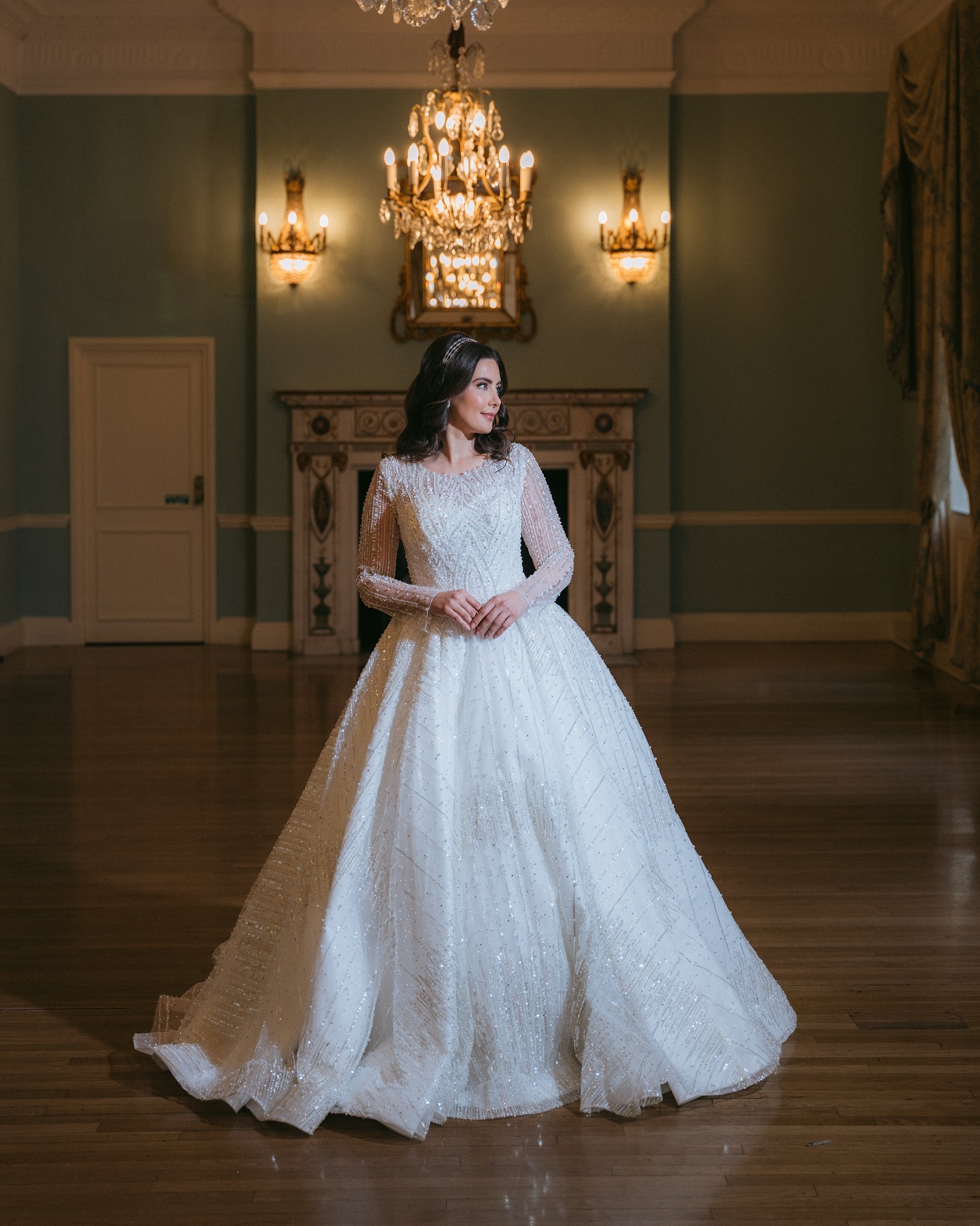 Sequin Skirt Wedding Dress with Pearls and Diamonds