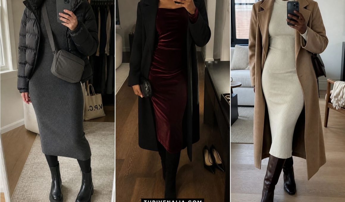 Winter Dress Outfits With Boots and Cozy Layers